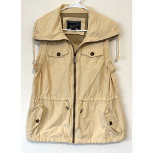 Woolrich Utility Vest Hooded Zip Up Beige Women's‎ L Y2K Outdoor Cabincore